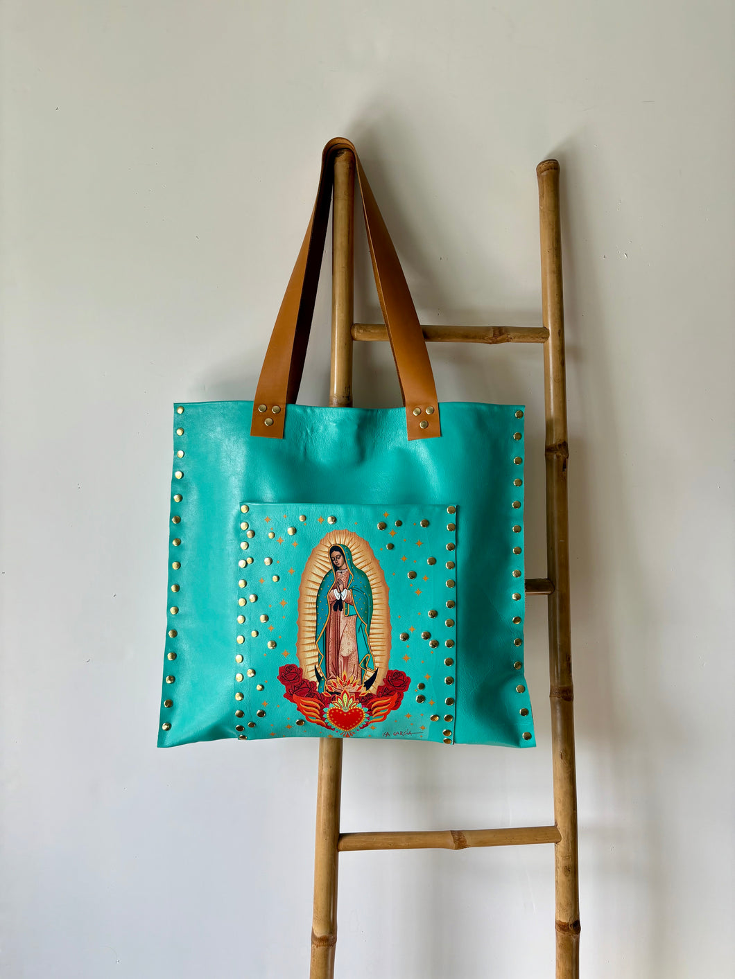 Cartera de cuero turquesa